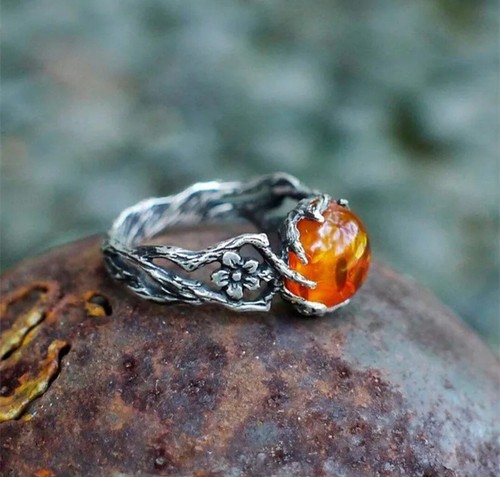 Sterling Silver Amber Ring For Weddings Engagement Parties Romance - Picture 16 of 24