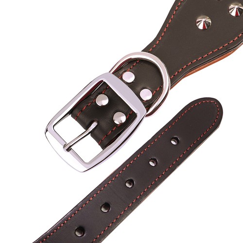 Rivet Studded Pet Dog Collar Genuine Leather with D-Ring 5cm Wide Boxer Pitbull - Picture 13 of 20