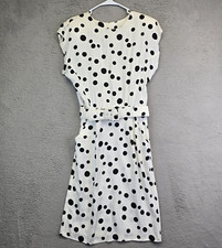 Vintage Dawn Joy Dress Womens 13 White Belt Polka Dot 80s Retro Office Modest