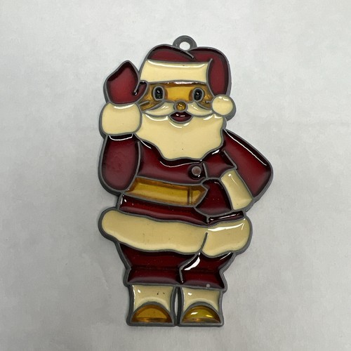 Vintage Faux Stained Glass Santa Bell & Candle Ornament Christmas Sun Catcher - Picture 2 of 10