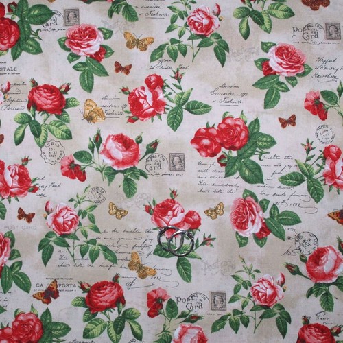 BonEful Fabric FQ Cotton Benartex VTG White Yellow Aqua Red Circus Flower Damask - Picture 10 of 10