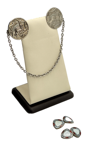 Silver-Plated Hebrew Collar Clip w/ 4 Matching Red / Blue Buttons - Picture 1 of 3