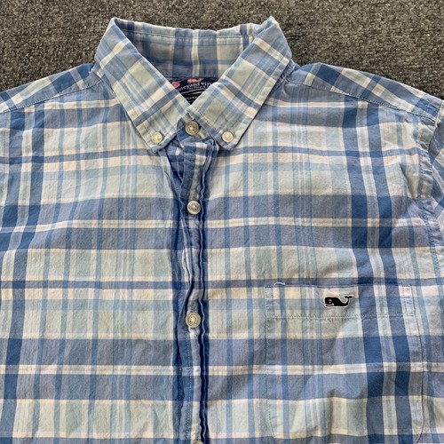 Vineyard Vines Tucker Shirt Button Down Plaid Blue 100% Cotton Mens Size M - Picture 3 of 10