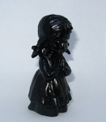 Betendes kniendes Mädchen handgefertigt aus Kohle 4" Vintage Figur Kind Zöpfe - Bild 2 von 7