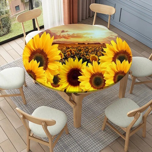 Vintage Sonnenblume Runde Tischdecke Elastisch Wasserdicht Tischdecke für Tischdeko - Bild 4 von 27