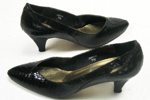 Vtg. 80s J. RENEE BLACK SNAKESKIN PUMPS DRESS HIGH HEEL SHOES 3001A Size 6N - Picture 4 of 12