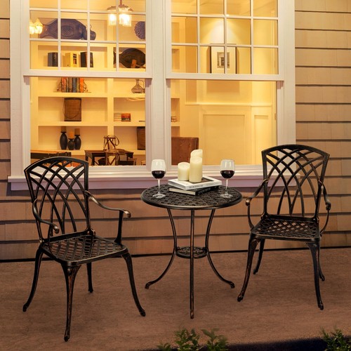 3 Piece Outdoor Bistro Set ,Patio Aluminum Table and Chairs Set Rust-Resistant - Picture 3 of 9