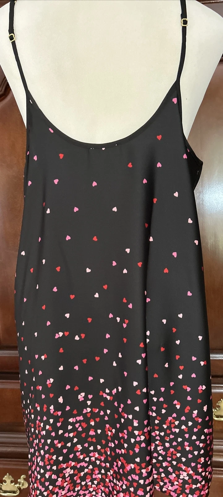 Camicia Kate Spade nero rosa cuori rossi donna taglia large prezzo al dettaglio $78