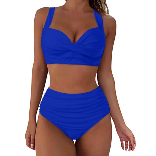 Women's High Waisted Bikini Twist Front Tie Back Two Piece Swimsuits Bikini Set - Picture 4 of 45