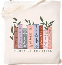 Haukea Canvas Aesthetic Tote Bag with Inner Pockets, Cute Cloth Women Bible 
