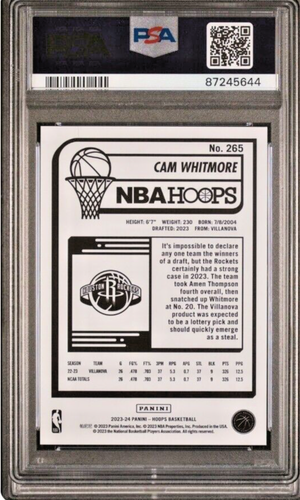 2023 NBA Hoops Cam Whitmore #265 Silver Holo RC /199 PSA 9 🔥 - Bild 2 von 2