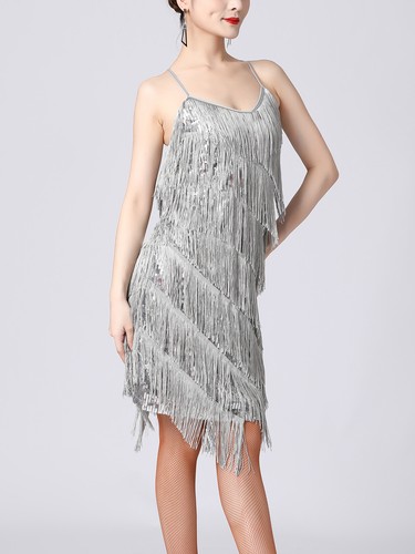 Damen 20er Jahre Flapper Kleid Pailletten Fransen Lateinkleid Cocktail Party Tanzkleidung - Bild 20 von 59