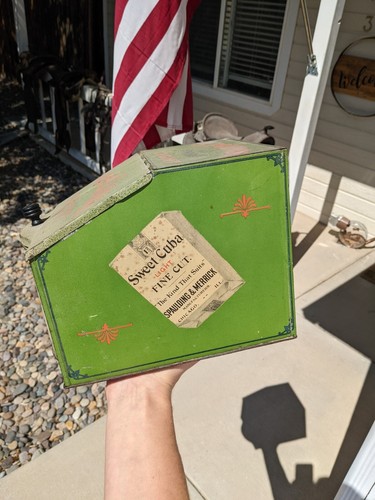 Vintage Sweet Cuba Fine Cut Tobacco Advertising Store Bin Tin Litho Green - Picture 7 of 12