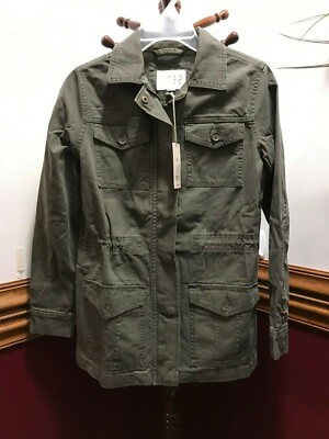 Womens Jacket Full zip Sweatshirt Hoodies with Decorative Buttons Army Green XXS