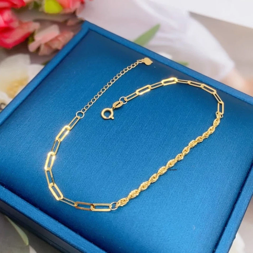 Brazalete de eslabones cuadrado con cadena de oro amarillo puro de 18 quilates para mujer Foto 2 de 4