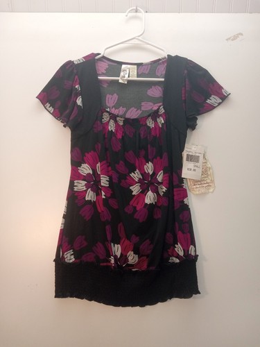 Looter Womens Size Small Blouse Black Purple Square Neck Floral Print NWT - Picture 4 of 10