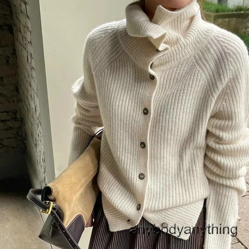 Rollkragen Strickjacke Damen 100% Reine Wolle Pullover Kaschmir Basis Pulli Mantel - Bild 4 von 25