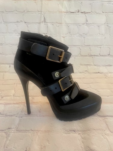 Burberry High Heeled Leather & Suede Buckle Ankle Boots Size 39 - Picture 3 of 12