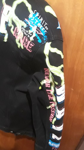 VTG 90s Copper Rivet Graffiti Jacket Mens Large Black Denim Button Up Legendary - Picture 6 of 9