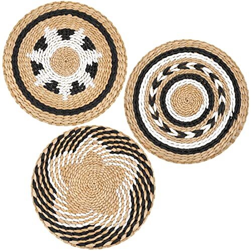 Boho Wall Basket Decor Set Of 3 Decorative Bulrush Woven Basket Wall Decor Set R - Picture 1 of 7