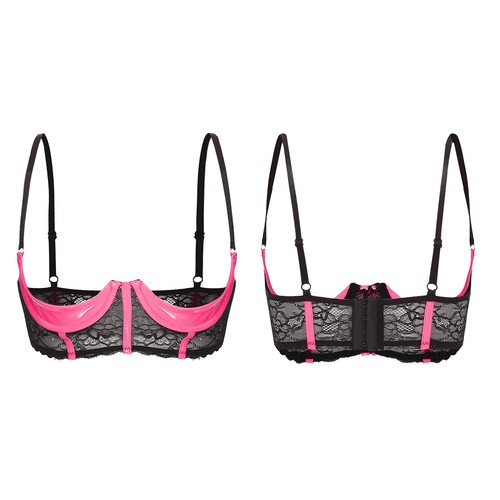Womens Mesh Sheer Floral Lace 1/4 Cups Underwired Bra Tops Push Up Shelf Unlined - Picture 195 of 300