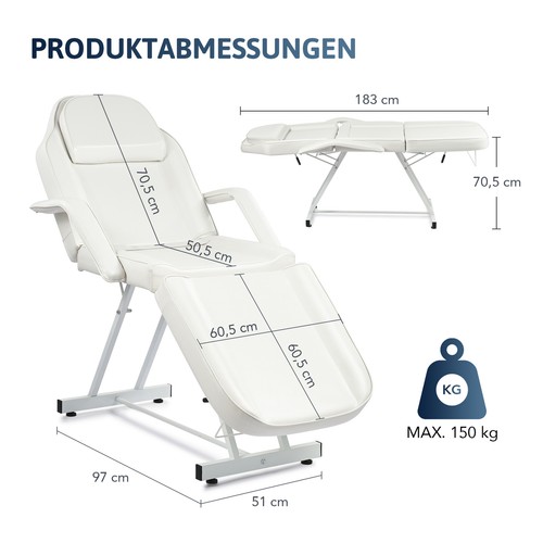 Kosmetikliege Therapieliege Massageliege mit Stuhl Tattooliege weiß schawarz - Bild 7 von 10