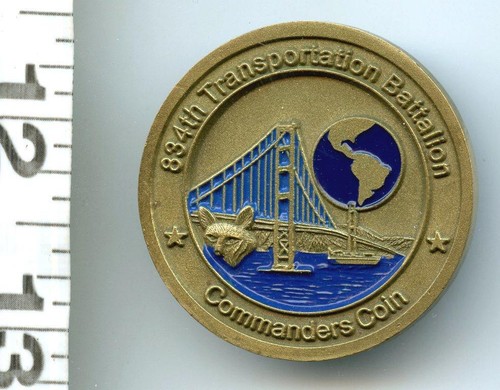 VINTAGE 834TH TRANSPORTATION BATTALION COMMANDERS MILITARY US CHALLENGE COIN WOW - Picture 1 of 2