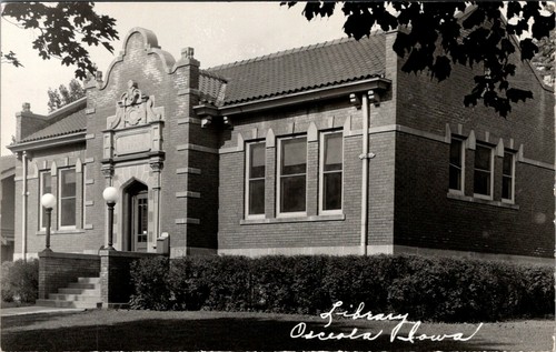 OSCEOLA, IOWA - BIBLIOTECA - ANTIGUA POSTAL CON FOTO REAL - Imagen 1 de 2