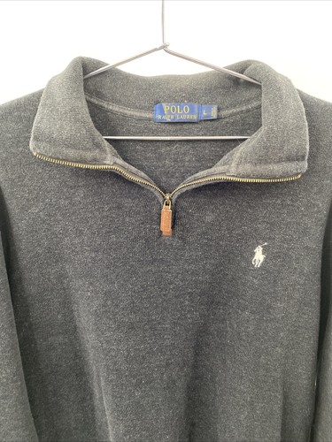 Ralph Lauren Mens L Cotton High Collar 1/4 Zip Pullover Sweater Dark Gray Black - Picture 3 of 6
