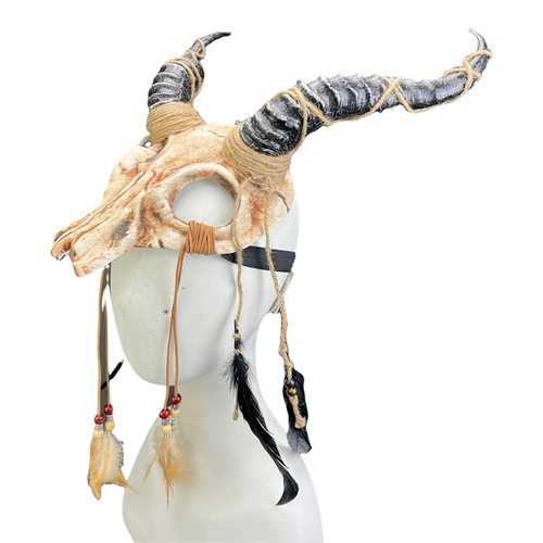 Ram Skull Mask Goat Horns Halloween Animal Masquerade Accessory Headdress[Bone] - Picture 3 of 9