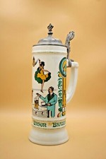 Bierkrug Dortmunder Union 1985 Porzellan Zinkdeckel 
