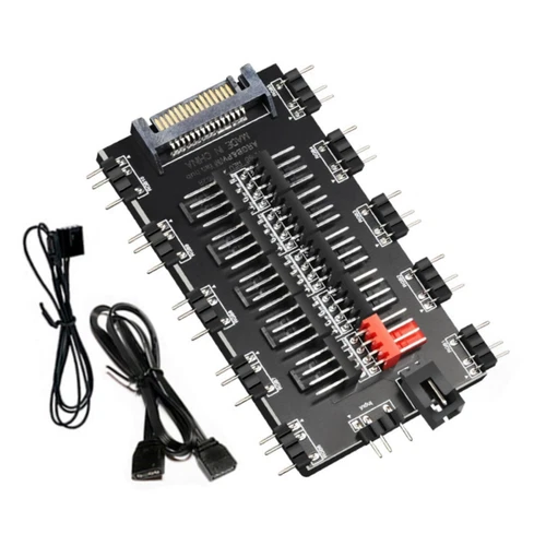 PWM 4Pin and 5V 3Pin ARGB Hub 2-in-1 Sync Hub with SATA Power Port CPU Coolin...