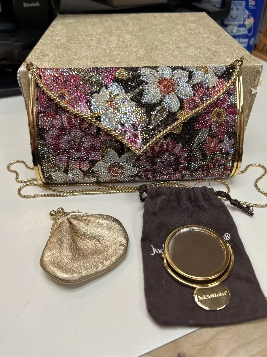 Judith Leiber Flowers Mini Gold Metal Clutch Chain Shoulder Bag