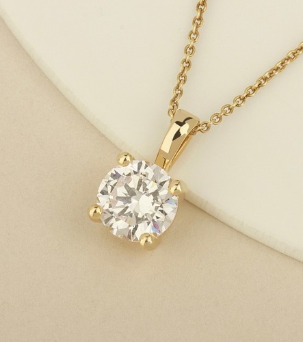 1.50 Ct F/VS Lab Grown Round Diamond Solitaire Pendant With Chain 18K Y. Gold - Picture 4 of 9