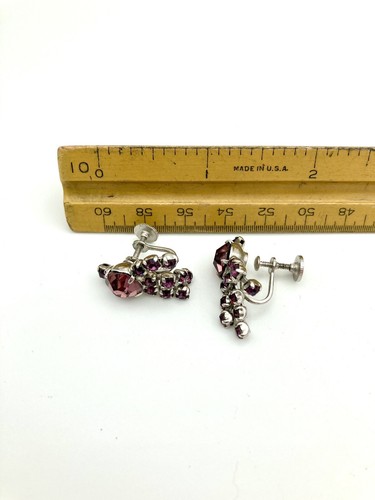 Vintage Retro Screw Back Dangling Earrings - Purple Prong Set Rhinestones - Picture 4 of 4