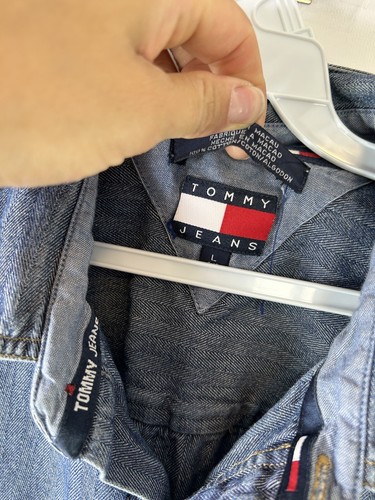 Vintage 90s Tommy Hilfiger Mens Large Stitched Faded Denim Jean Button Shirt - Picture 7 of 8