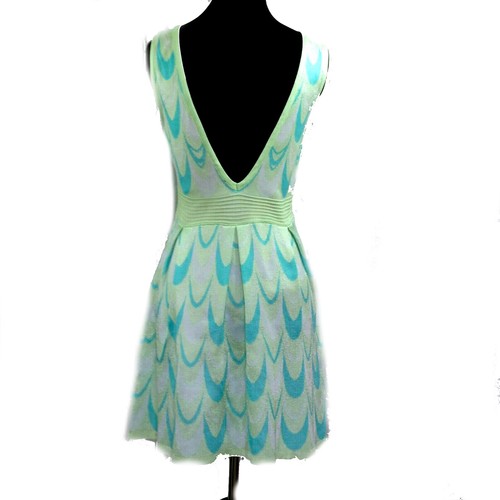 WOW Couture Dress Deep V Back Green Blue Knit Sleeveless Pleats Scoop Neckline M - Picture 10 of 12