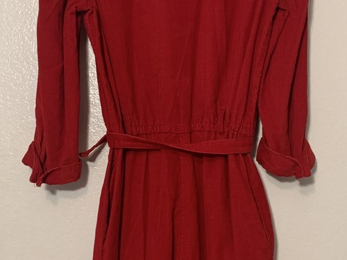 Vintage 1980s A Byer Red Corduroy Jumpsuit Medium Belted Long Sleeves Pants 80s - Picture 8 of 10