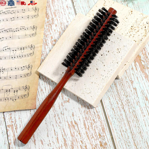 Cepillo de pelo redondo pequeño para cabello fino o corto, cepillo de pelo natural de cerdas de jabalí con - Imagen 2 de 7