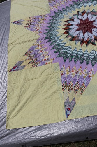 Vintage handgenäht Lone Star Quilt Starburst Patchwork gelb lavendel 81 x 83 - Bild 7 von 19