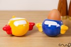 Hand-painted Set of 2 Ceramic Aeroplane Egg Cups Yellow Blue Gift Breakfast