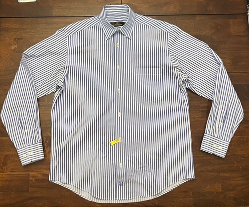 Bugatchi Uomo Blue/White Long Sleeve 100% Cotton Button Up Shirt Men’s Size L - Picture 2 of 5