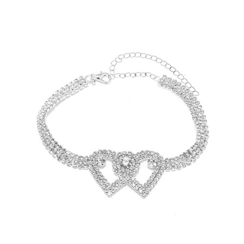 Tobillera para Mujer Circón Pie Tobillo Joyería Plata Doble Corazón Colgante Pulsera - Imagen 13 de 13