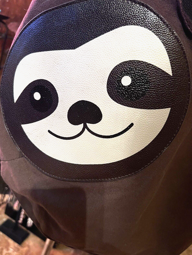 Large Sloth Brown Sling Bag Vinyl Face/Hands Zipper Comp. 2 Open Pocket's Roomy - Picture 5 of 11