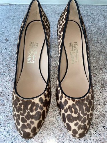NWT SALVATORE FERRAGAMO VARA LEOPARD CALF HAIR SHOES YB00037585 ITALY SIZE 10 M - Picture 2 of 11