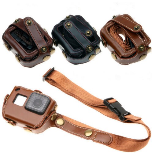 Leather Case Bag With Neck Strap/Chest Belt/Shoulder Strap for GoPro Hero 5/6 E - Picture 2 of 21