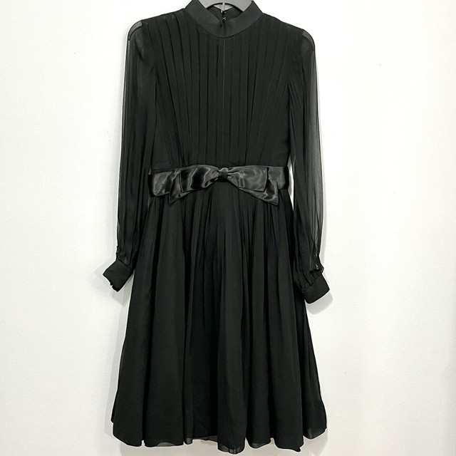 80s Black Dress Sheer Sleeves Pleated Ribbon Bow Sz 6 Union Vintage USA READ 80s Black Dress Sheer Sleeves Pleated Ribbon Bow Sz 6 Union Vintage USA READ