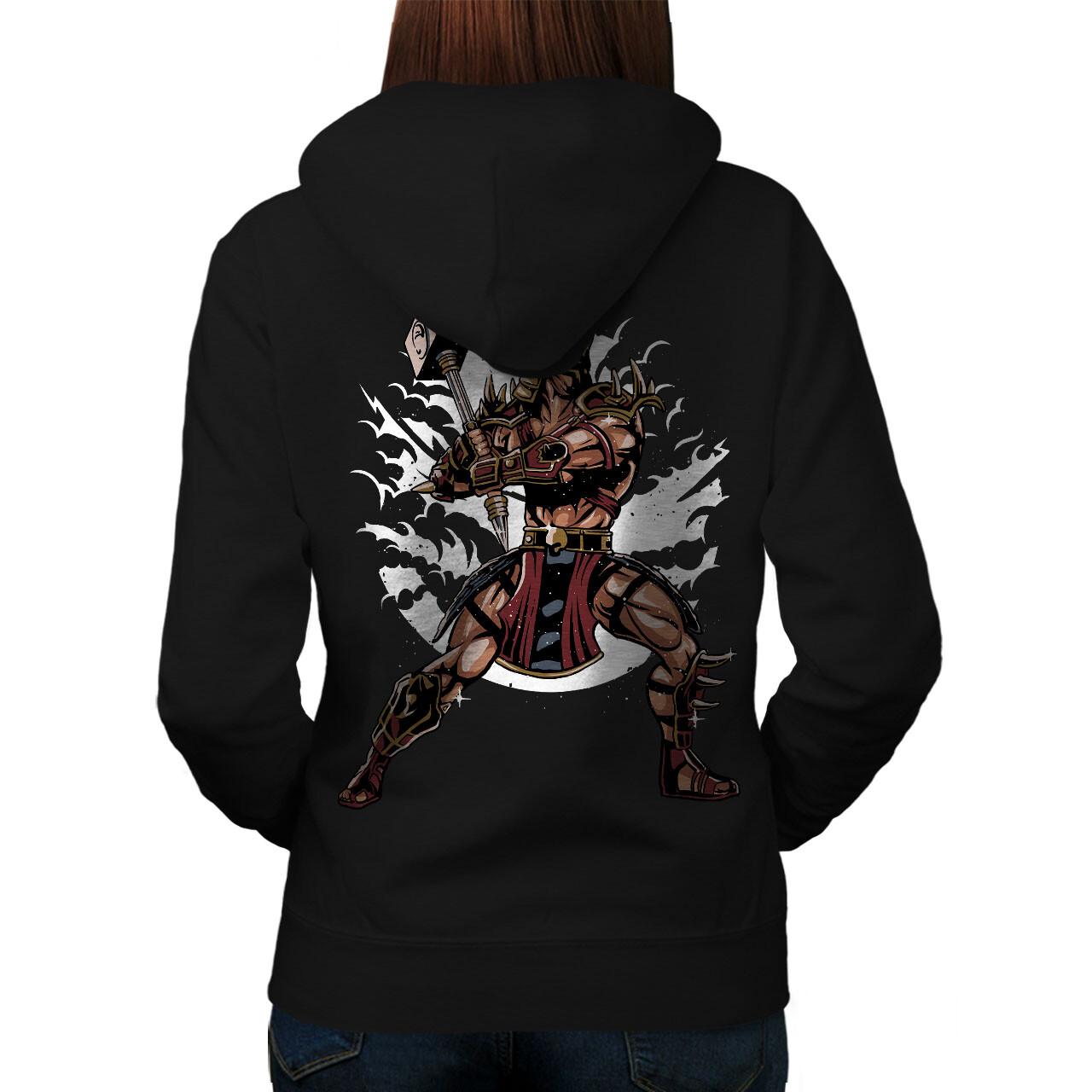 Wellcoda Hammer Warrior Scary Art Womens Hoodie Back