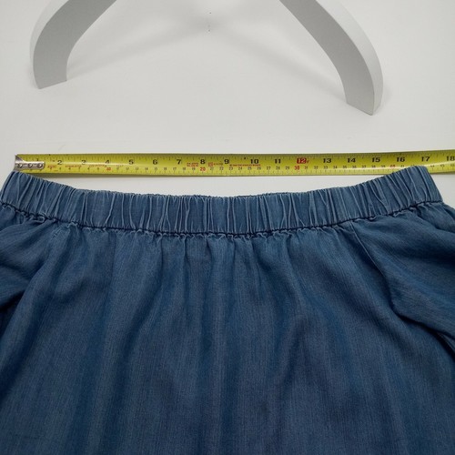Denim Off Shoulder Peasant Top Small Blue Short Tied Keyhole Sleeves Crop Top - Picture 9 of 13