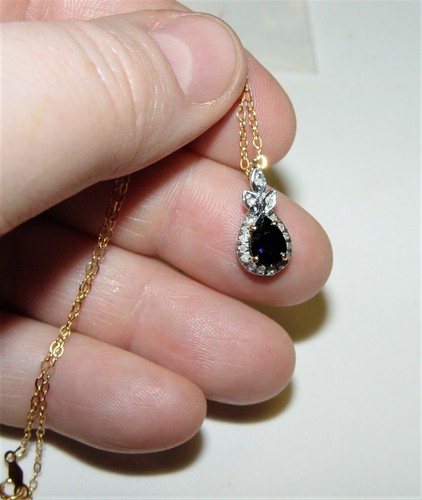 Delicado diamante vintage de 0,10 quilates 0,75 quilates (est.) Colgante Zafiro con Cadena 16" Oro 14K - Imagen 14 de 19